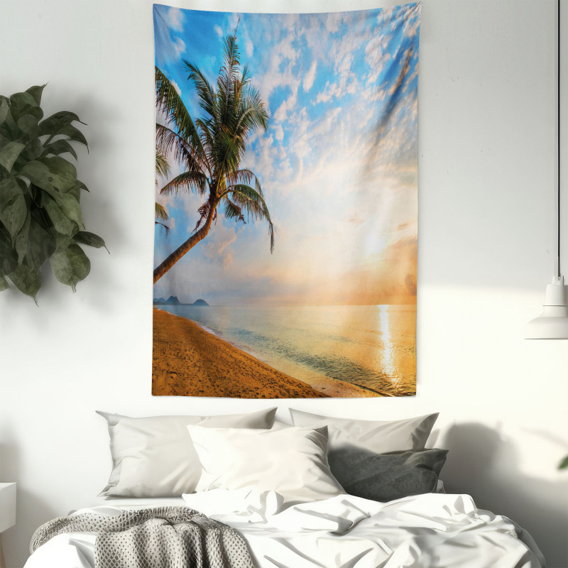 Exotic Sandy Beach Palm Tree Tapestry