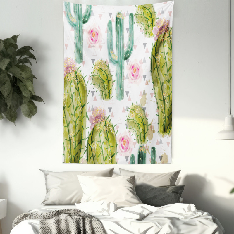 Watercolor Exotic Cactus Tapestry