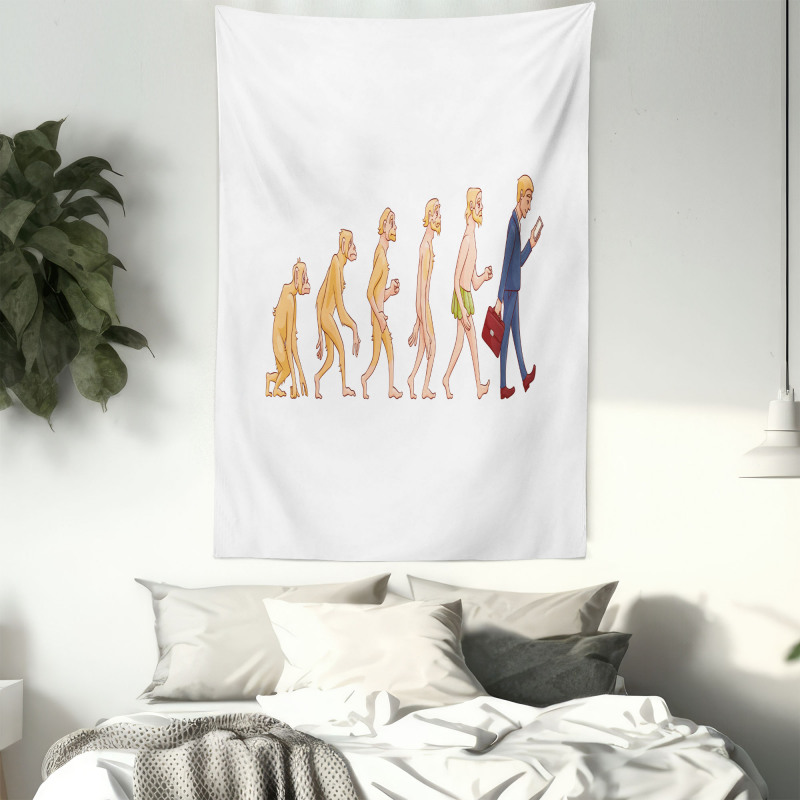 Ape to Man Cartoon Design Tapestry