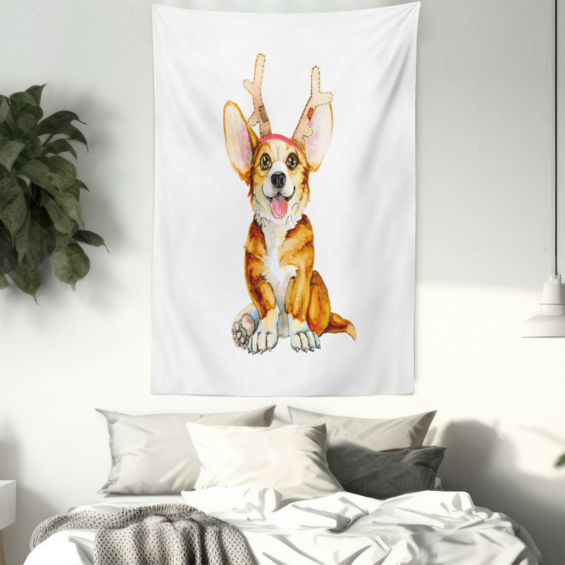 Corgi Dog with Deer Antlers Tapestry