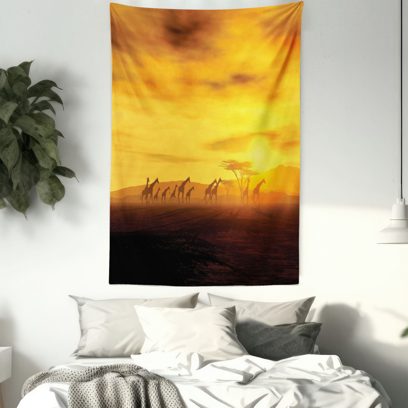 Dramatic Sunset Giraffes Tapestry