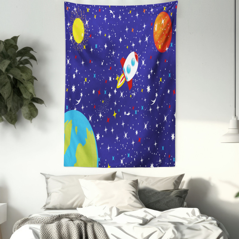 Starry Rocket Planets Tapestry