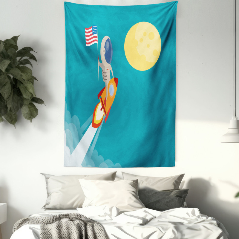 Astronaut Flying to the Moon Tapestry