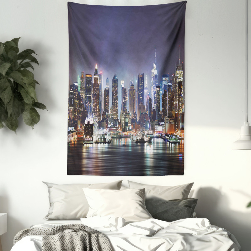 Manhattan Skyline at Night Tapestry