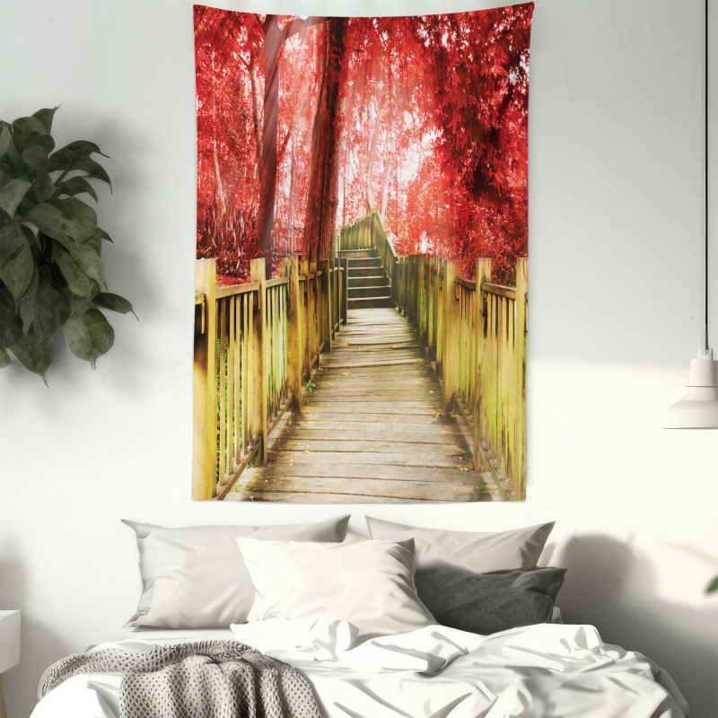 Autumn Farmhouse Woods Park Tapestry