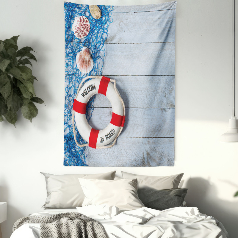 Fishing Net Wood Seashell Tapestry