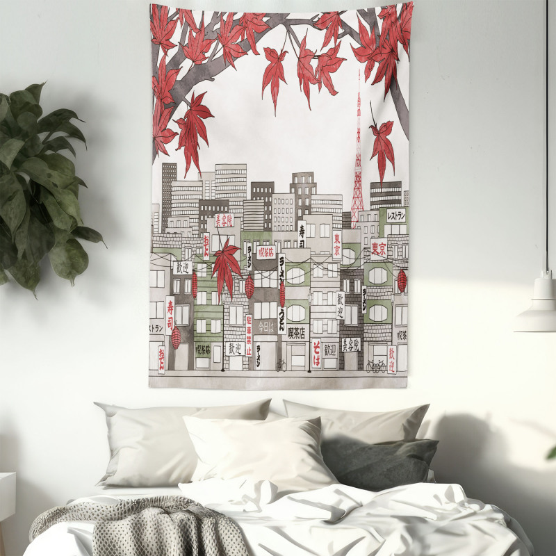 Japanese City Art Panorama Tapestry