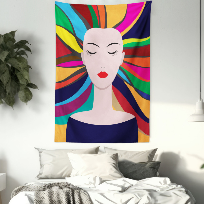 Lady and Colorful Strands Tapestry