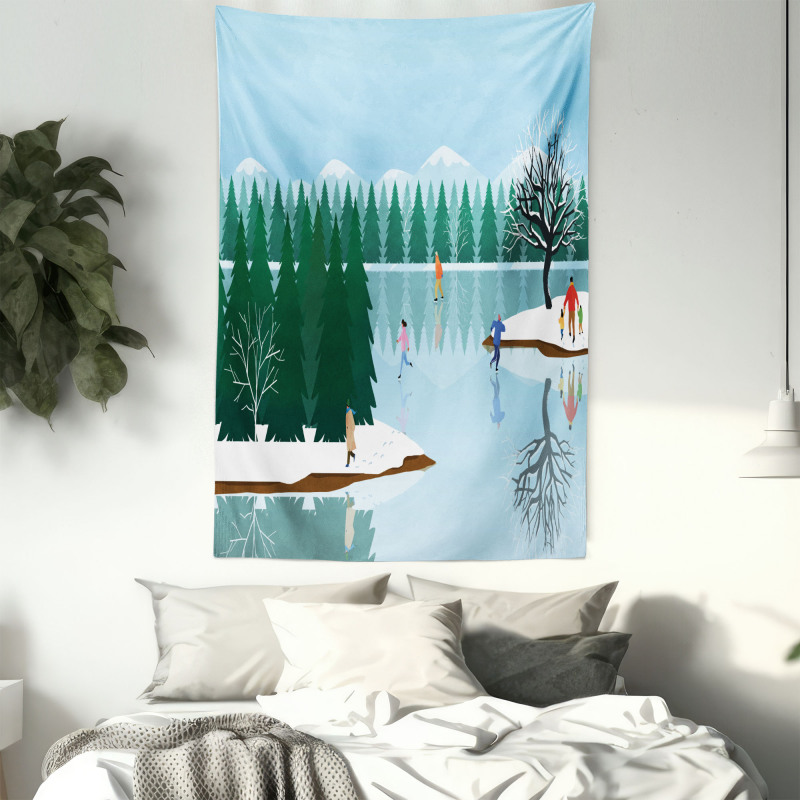 Ice Skating Frozen Lake Art Tapestry