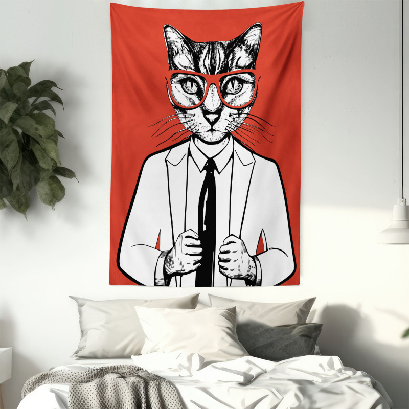 Funny Businessman Cat Suit Tapestry