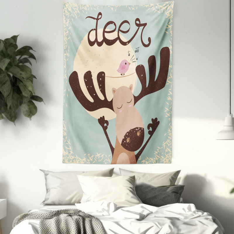 Reindeer Bird Cartoon Tapestry