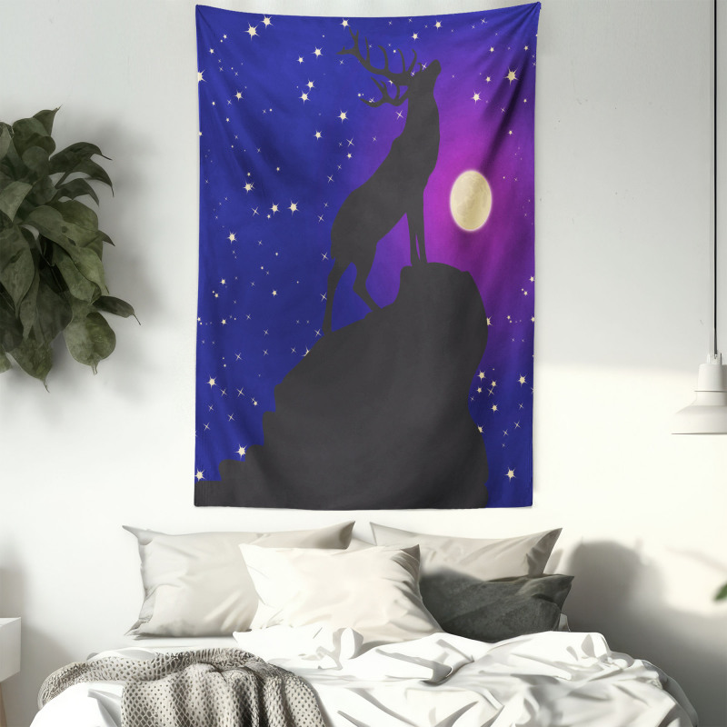 Elk Silhouette Night Tapestry