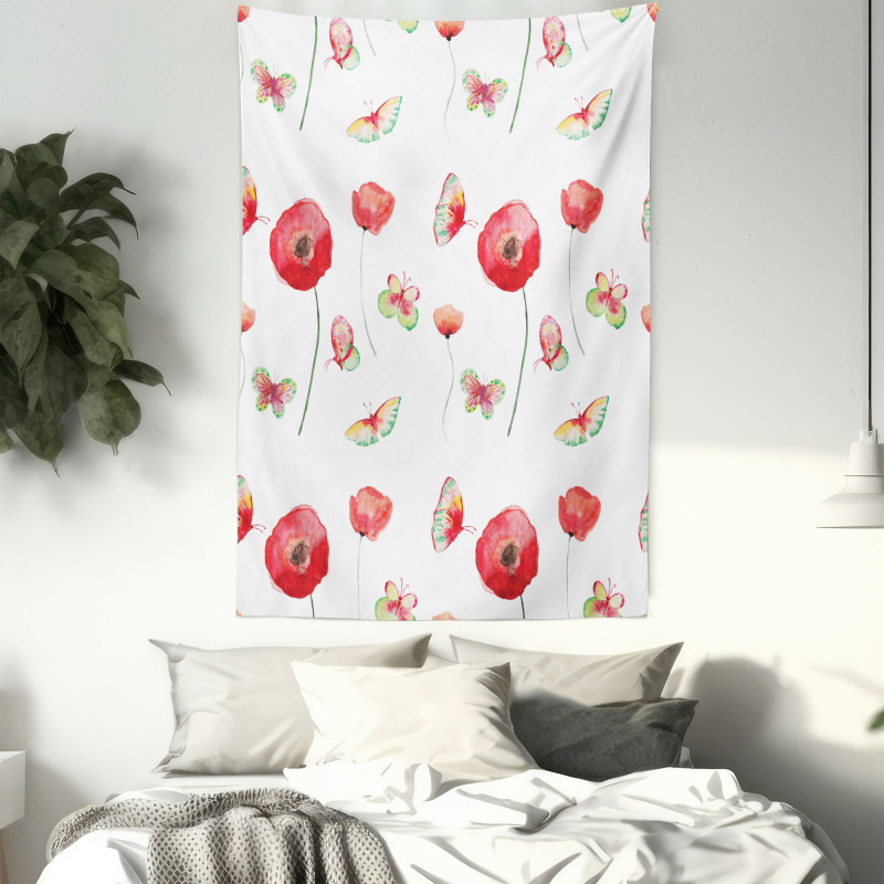 Poppy Butterfly Romance Tapestry