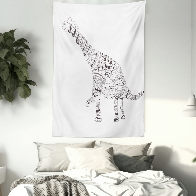 Monochrome Zentangle Dinosaur Tapestry