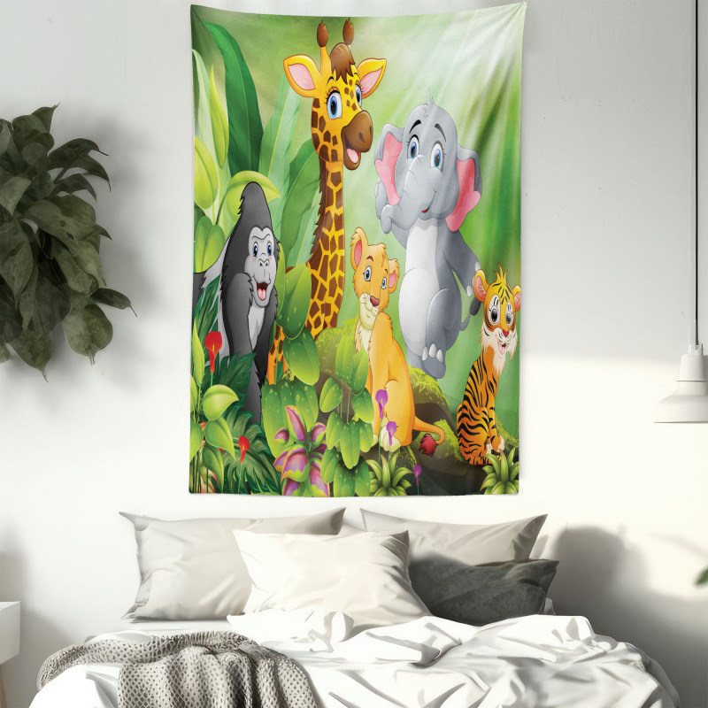 Cartoon Style Wild Animals Tapestry