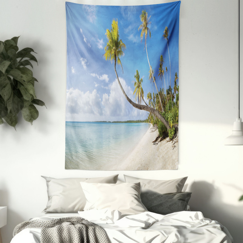 Tropical Beach and Palm Leaves Tapestry