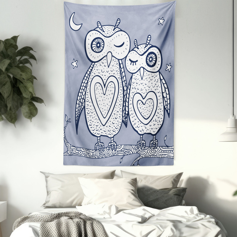 Night Bird Couple Doodle Tapestry