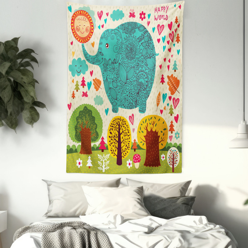 Elephant Trees Leaves Tapestry