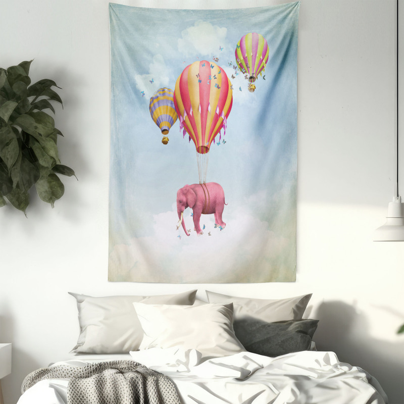 Pink Elephant in Sky Tapestry
