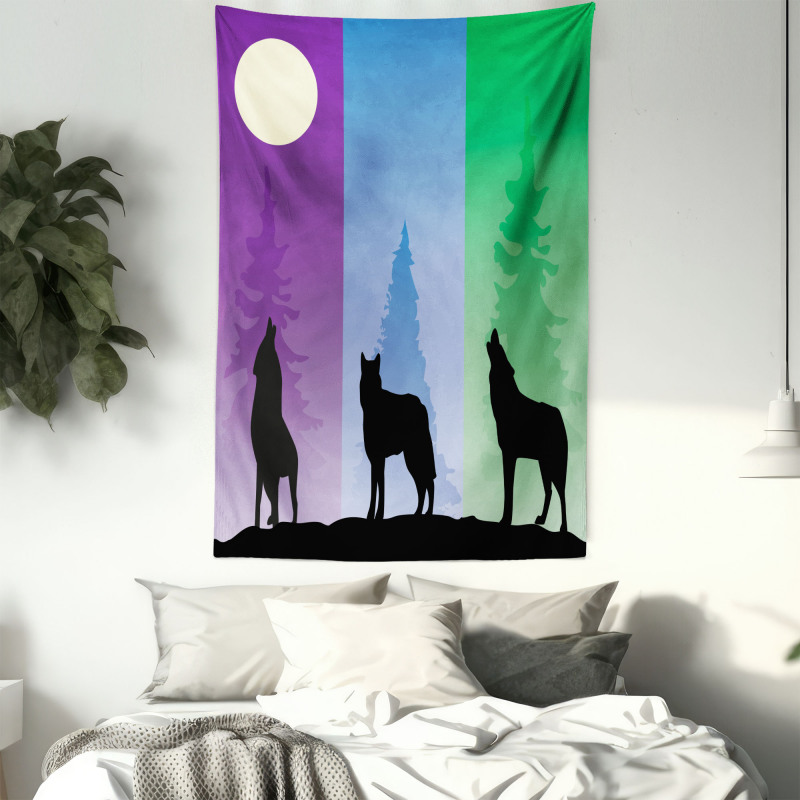 Wolf at Night Howling Tapestry