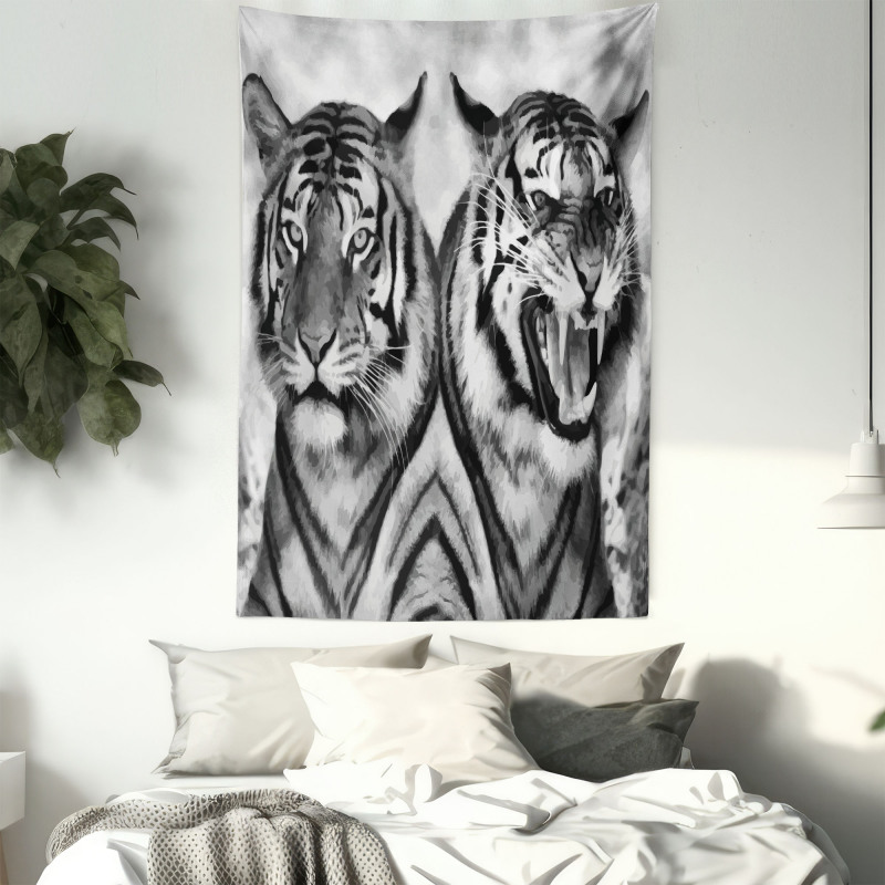 Aggressive Wild Tiger Tapestry