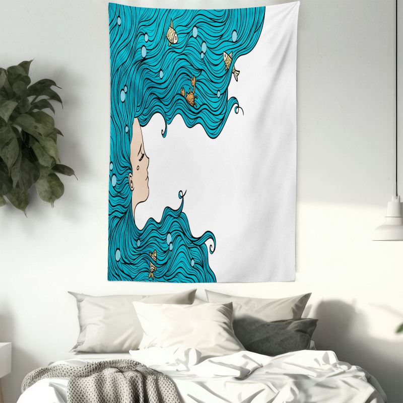 Girl Oceanic Hairstyle Tapestry