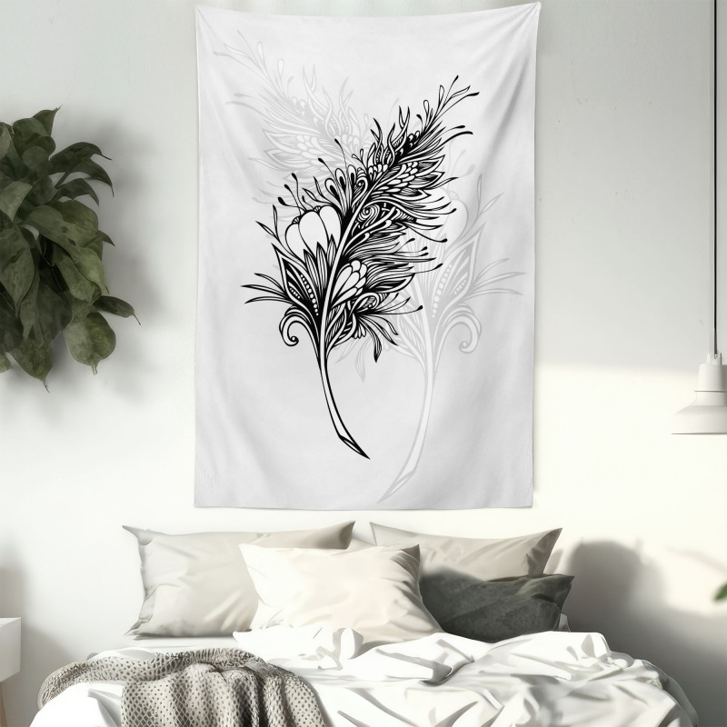 Doodle Style Plumage Boho Tapestry