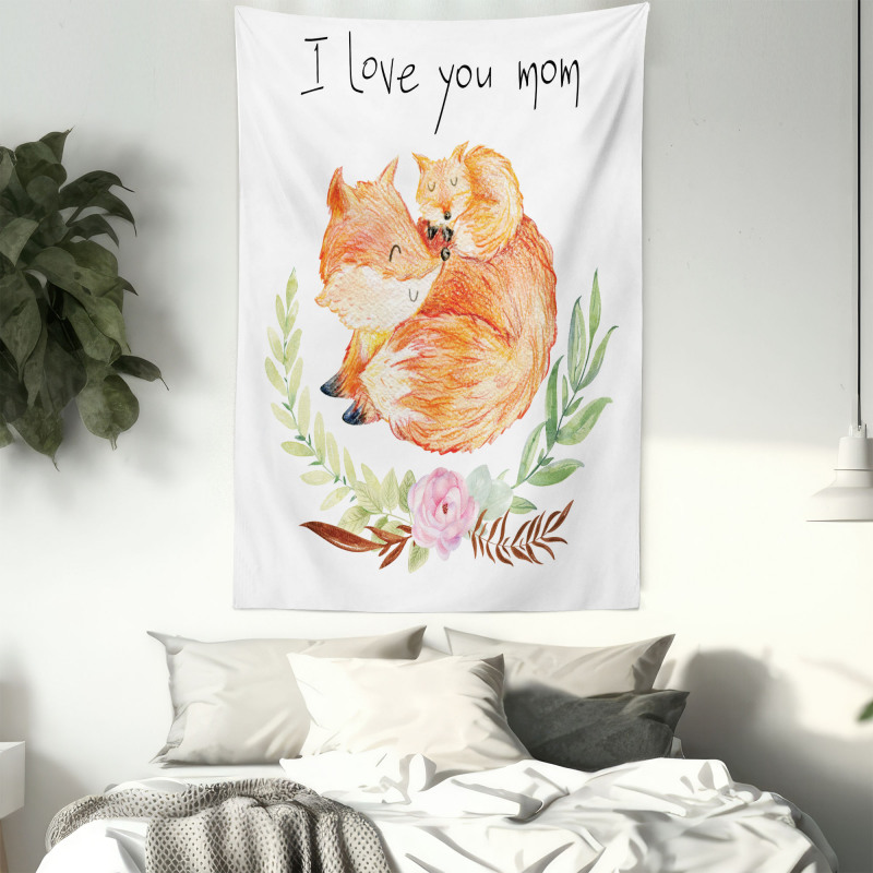 Mom Fox and the Baby Hugging Tapestry