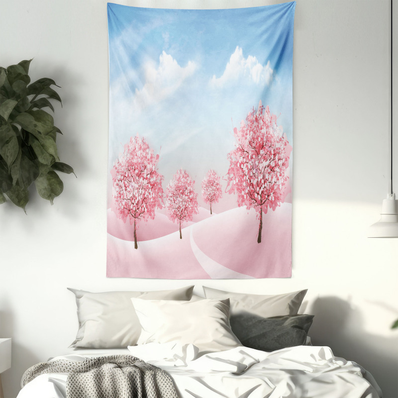 Blooming Sakura Trees Scene Tapestry