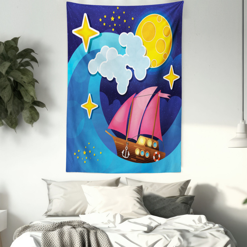 Sailing Boat Cartoon Tapestry