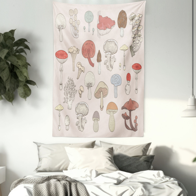 Pastel Various Mushrooms Tapestry