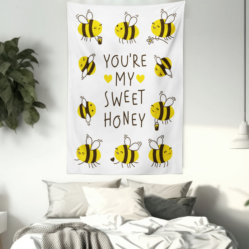 Love Text and Happy Bees Tapestry