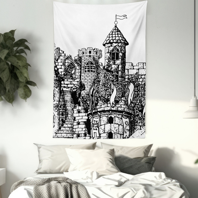 Medieval Fortress Sketch Tapestry