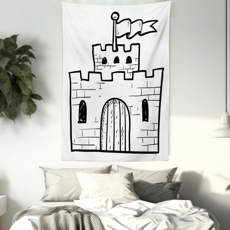 Monochrome Fortress Gate Tapestry