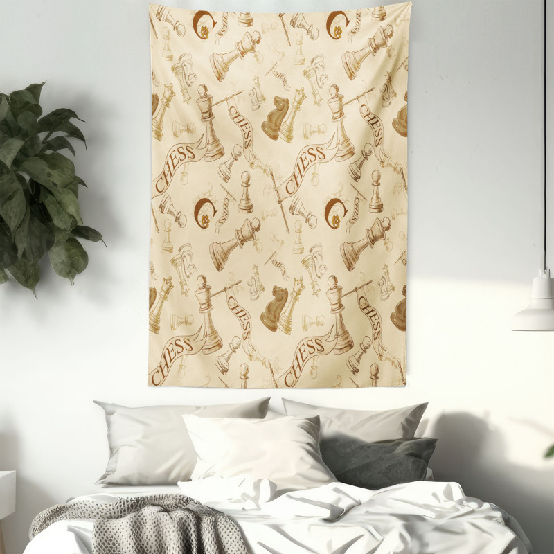 Retro Chess Game Pieces Tapestry