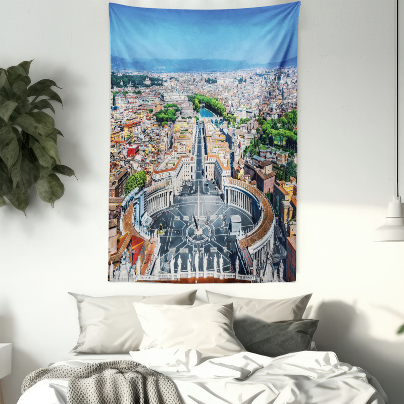 Square in Rome Cityscape Tapestry