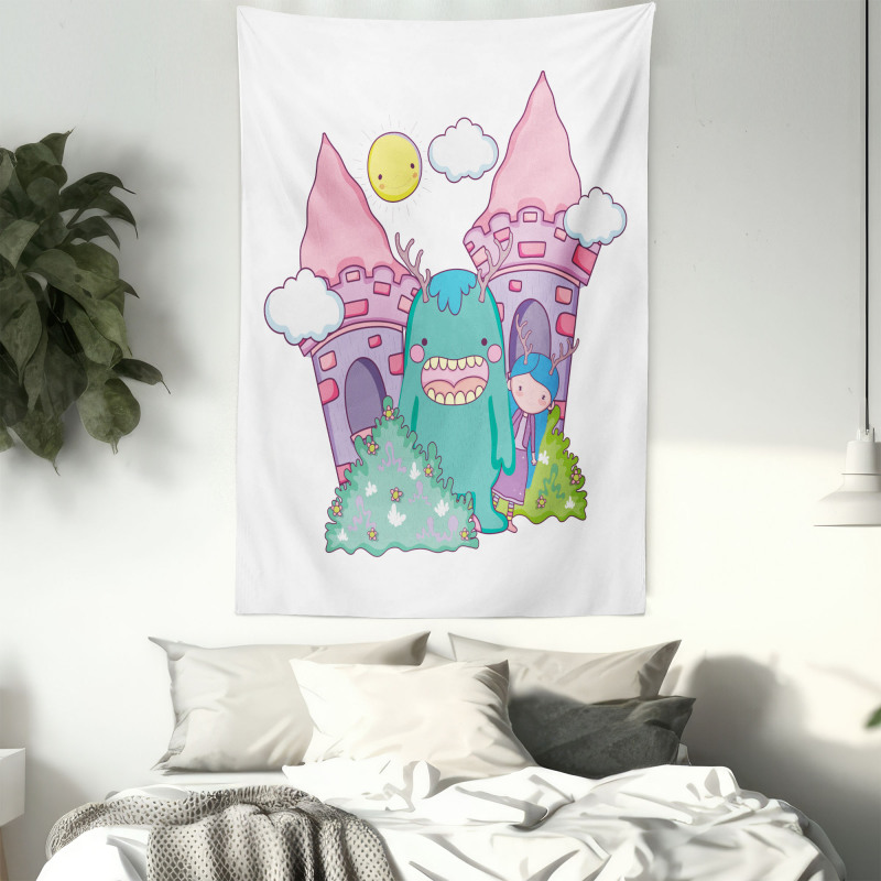 Little Girl Monster Castle Tapestry