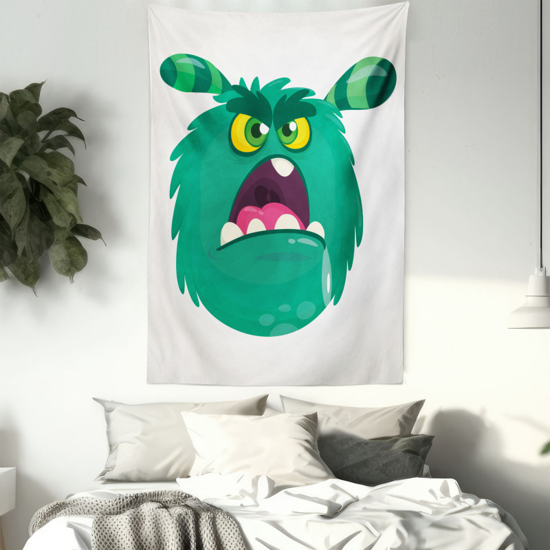 Fluffy Angry Monster Cartoon Tapestry