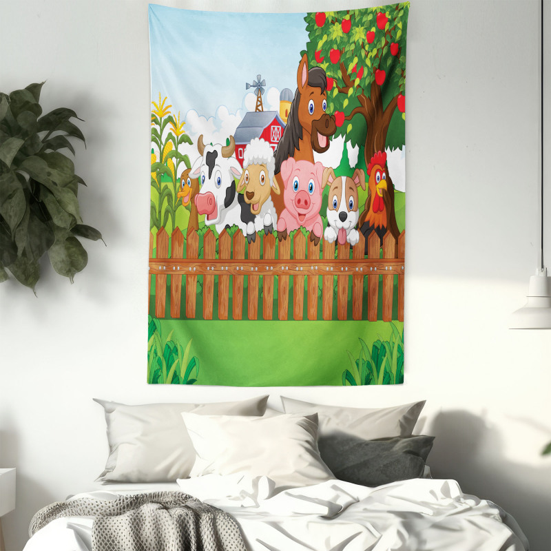 Farm Animals Mascots Tapestry