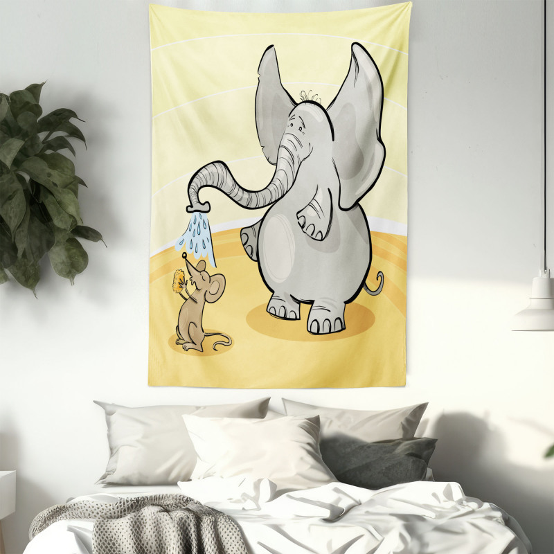 Elephant Bathing Mouse Tapestry