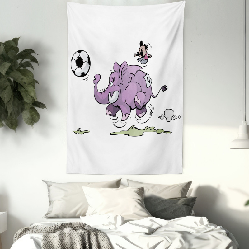 Elephant Playing Soccer Tapestry