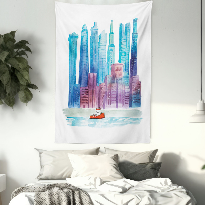 Skyline Boat in the River Tapestry