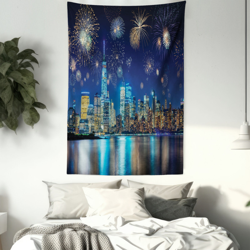 New Year Night Fireworks Tapestry