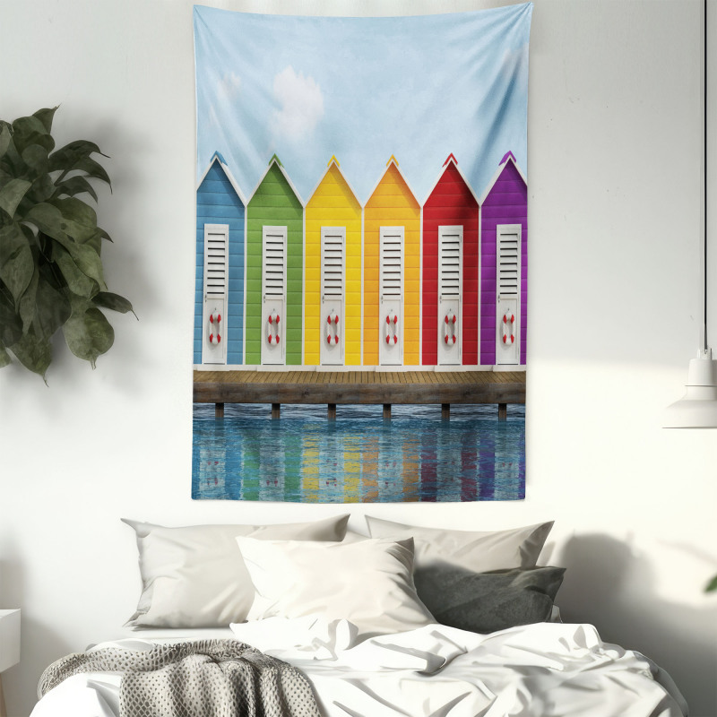 Colorful Cabins Sea Tapestry