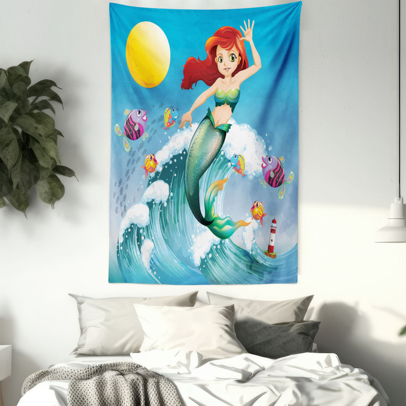 Wave with Cartoon Fish Tapestry