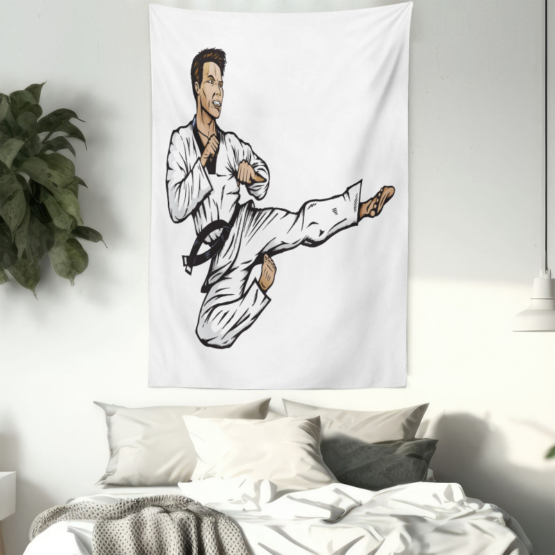 Senpai with Black Belt Kick Tapestry