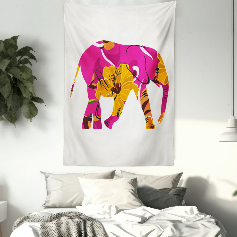 Elephant in Tropic Flowers Tapestry