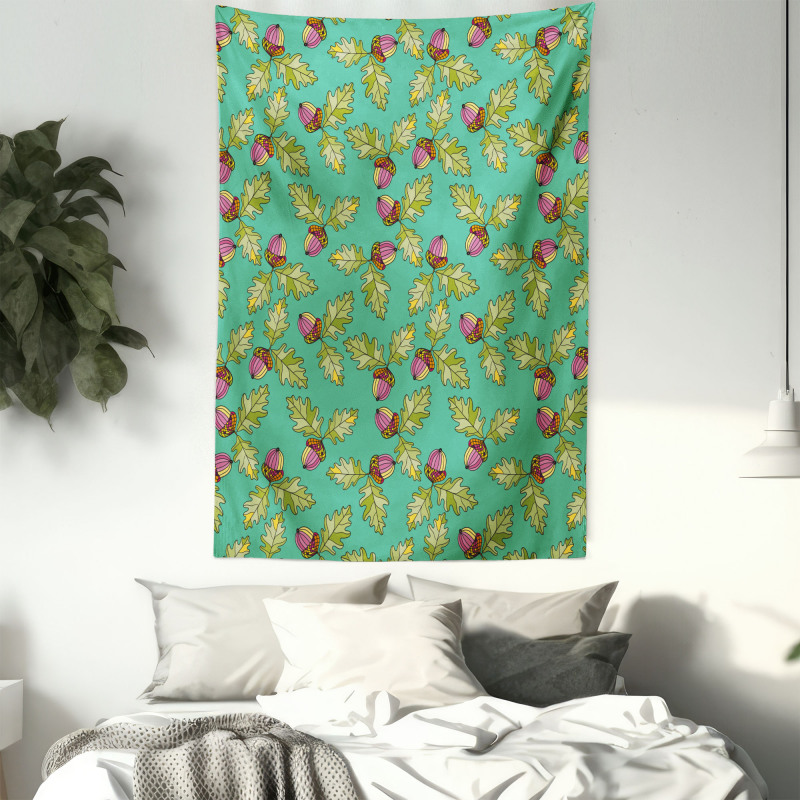 Jungle Acorns and Oak Leaves Tapestry