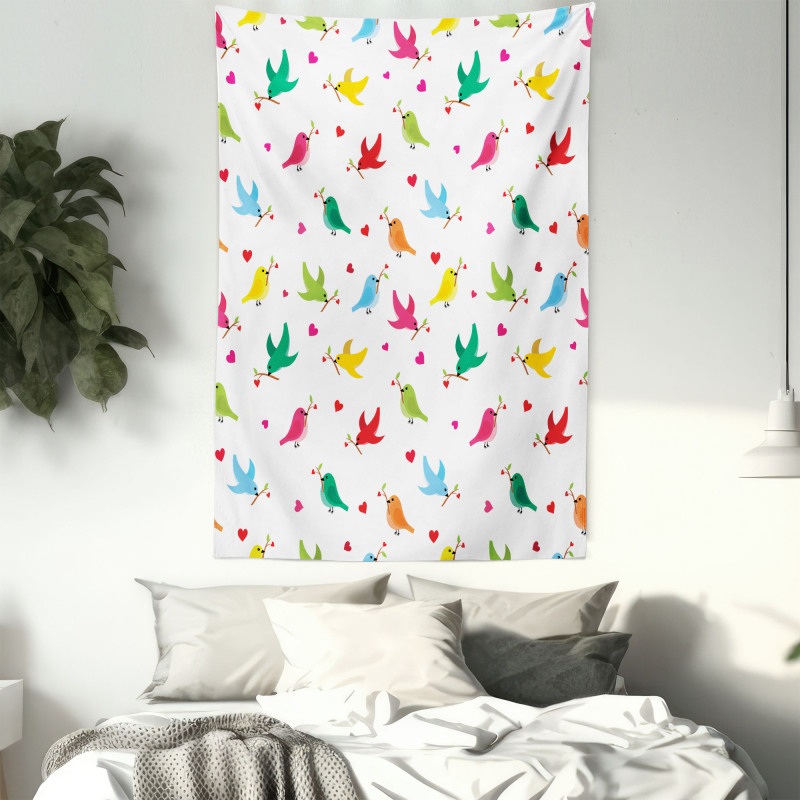 Heart Branches Colorful Tapestry