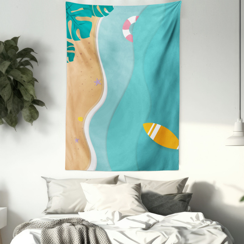 Aerial Cartoon Sea and Beach Tapestry